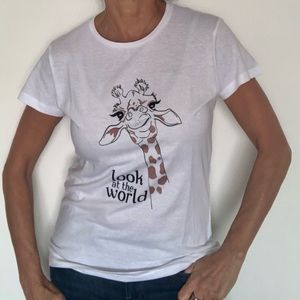 White T-shirt, giraffe eyes, Italy, size S